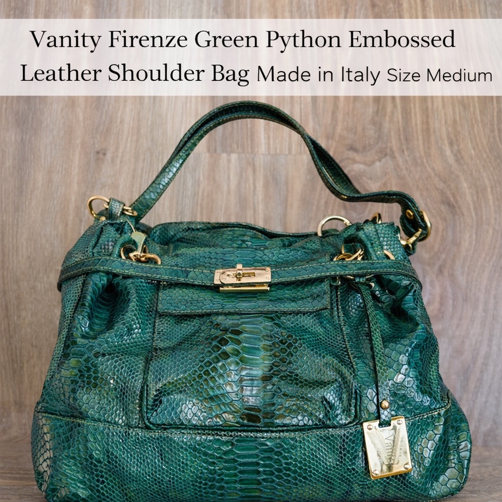 Vanity Firenze Green Python Embossed Leather Shou… - image 1